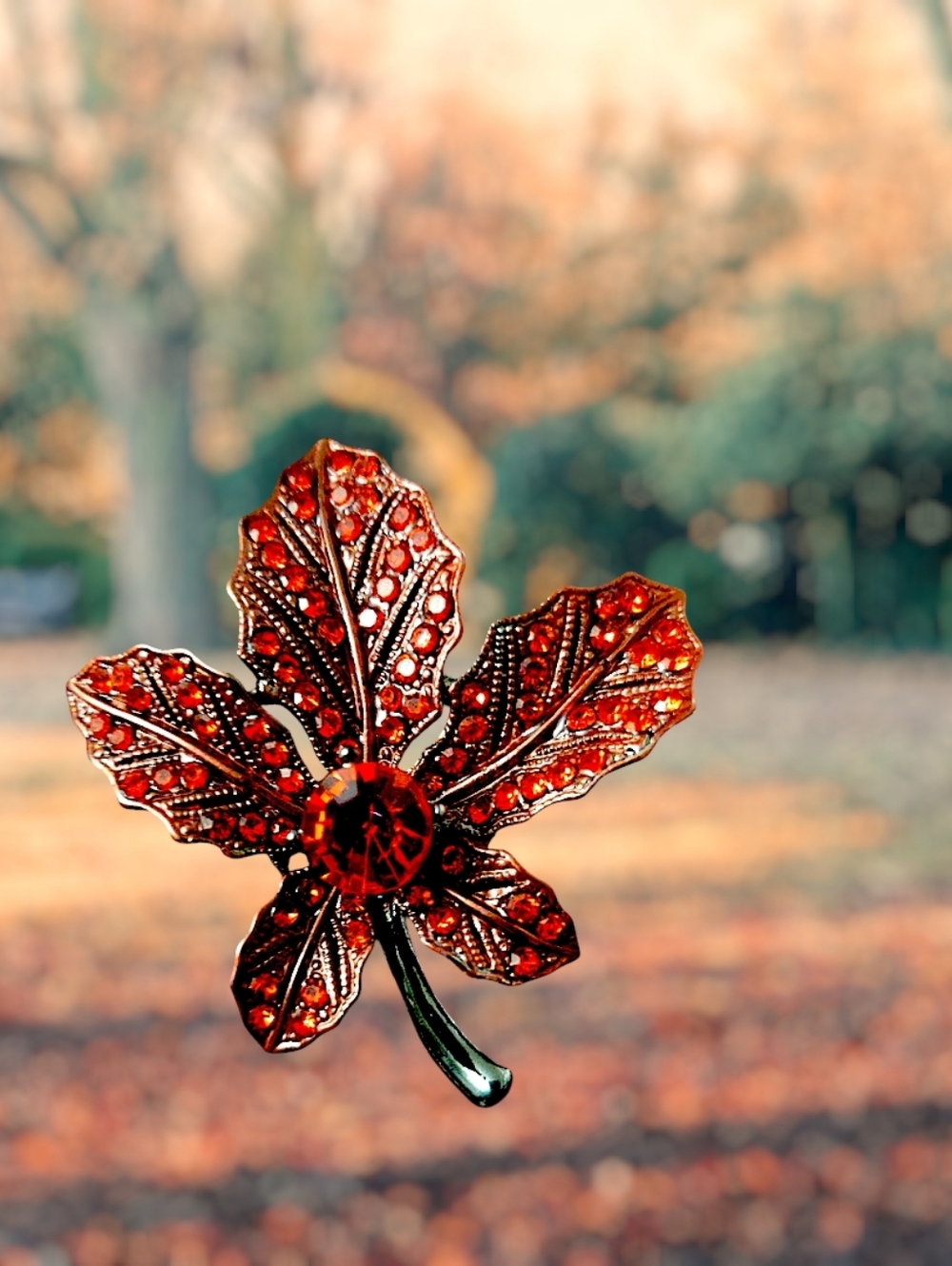 Red Crystal Leaf Brooch